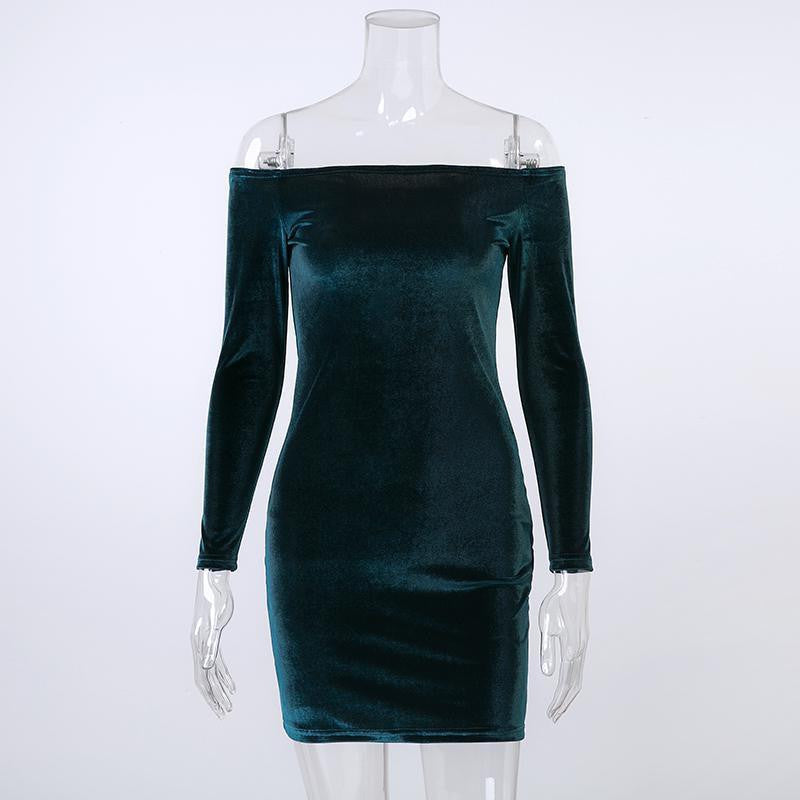 Off Shoulder Wine Red Sheath Velvet Dress Women Winter Party Long Sleeve Elegant Pencil Bodycon Ladies Dress Vestidos