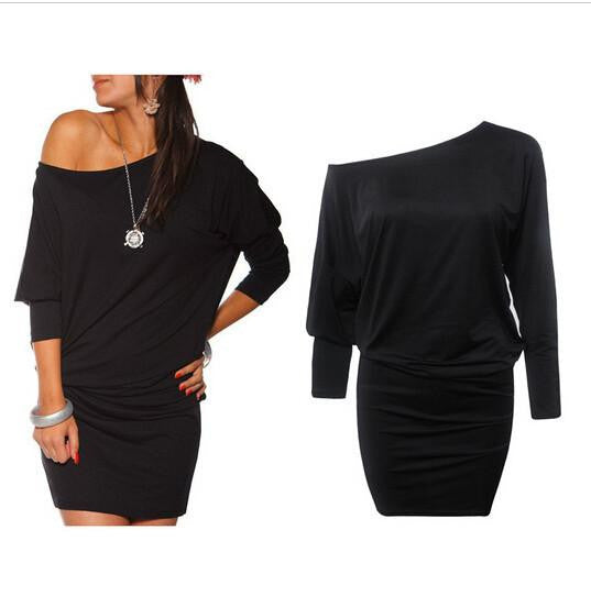 Womens Long Sleeve Off Shoulder Mini Batwing Tunic Short Dress Long Top short vestidos dress party dresses