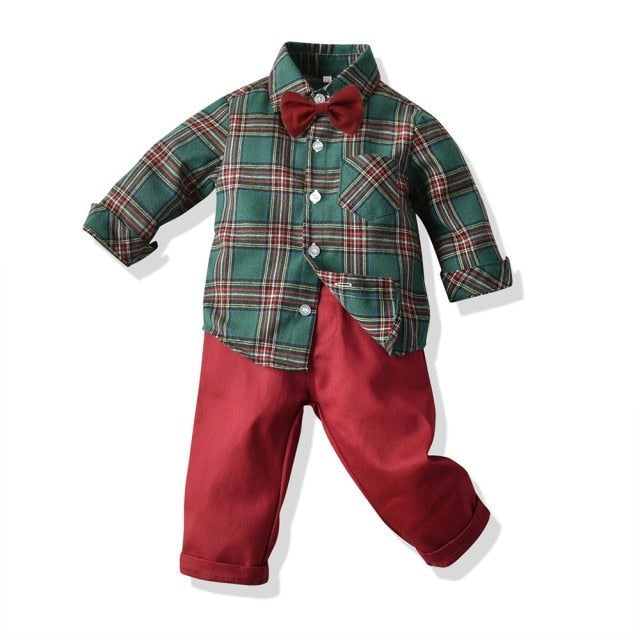 Top and Top Toddler Boys Clothing Set Autumn Winter Children Formal Shirt Tops+Suspender Pants 2PCS Suit Kids Christmas Outfits