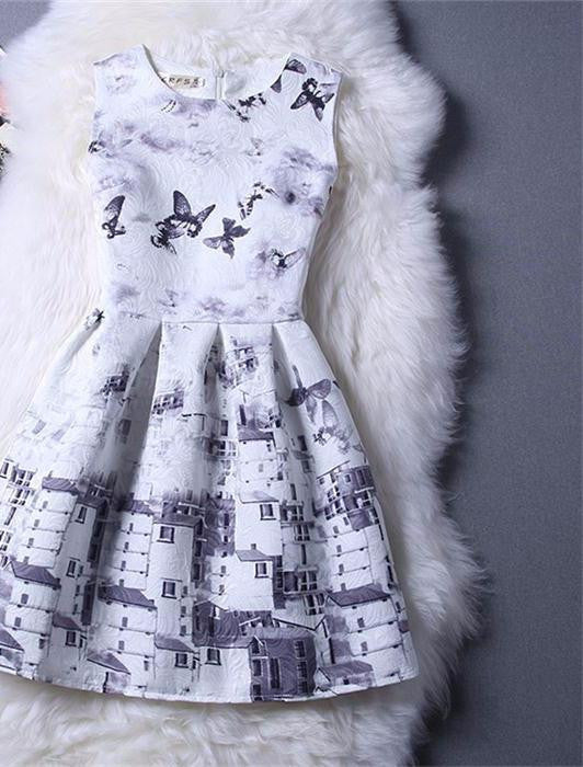 Style Dresses For Girl Butterfly Flower Printed Sleeveless Formal Girl Dresses Teenagers Party Dress