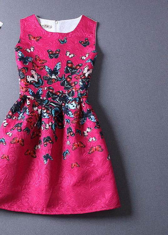 Style Dresses For Girl Butterfly Flower Printed Sleeveless Formal Girl Dresses Teenagers Party Dress