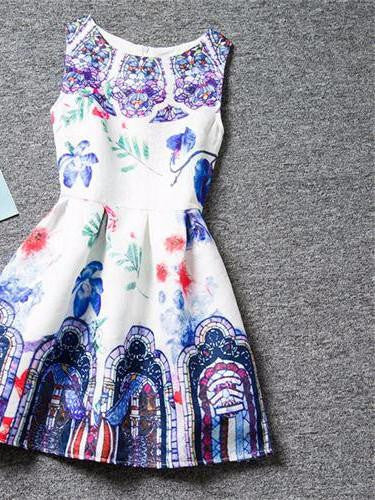 Style Dresses For Girl Butterfly Flower Printed Sleeveless Formal Girl Dresses Teenagers Party Dress