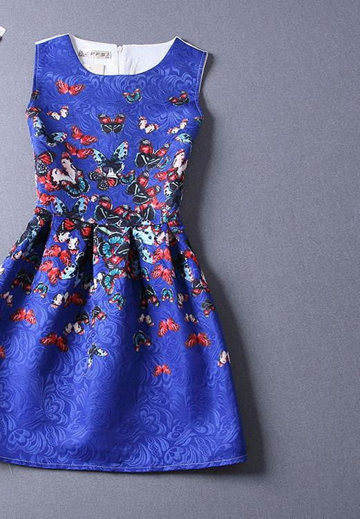 Style Dresses For Girl Butterfly Flower Printed Sleeveless Formal Girl Dresses Teenagers Party Dress