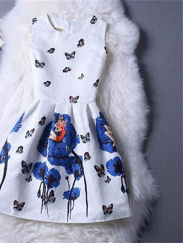 Style Dresses For Girl Butterfly Flower Printed Sleeveless Formal Girl Dresses Teenagers Party Dress