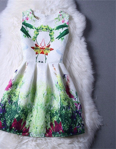 Style Dresses For Girl Butterfly Flower Printed Sleeveless Formal Girl Dresses Teenagers Party Dress