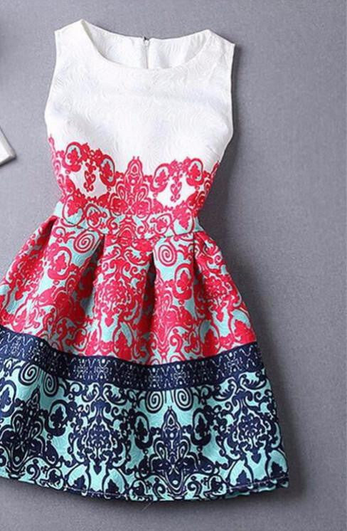 Style Dresses For Girl Butterfly Flower Printed Sleeveless Formal Girl Dresses Teenagers Party Dress