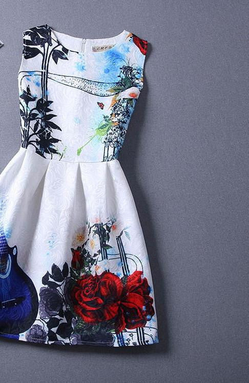 Style Dresses For Girl Butterfly Flower Printed Sleeveless Formal Girl Dresses Teenagers Party Dress