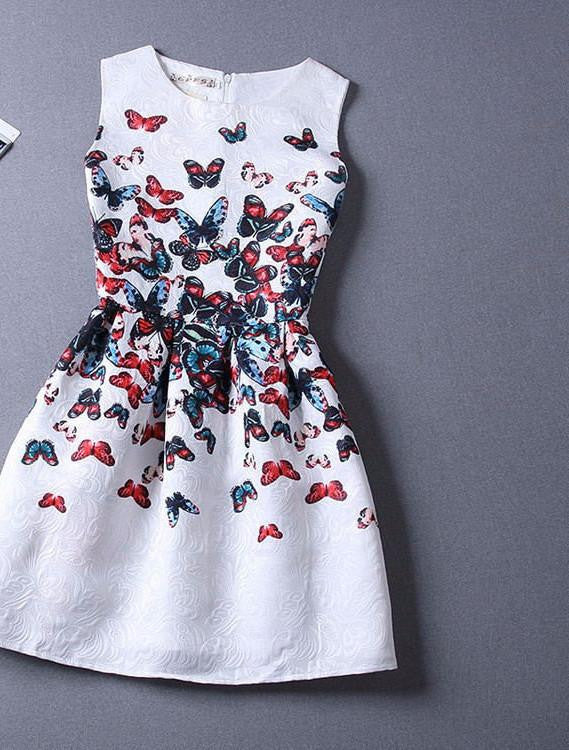 Style Dresses For Girl Butterfly Flower Printed Sleeveless Formal Girl Dresses Teenagers Party Dress