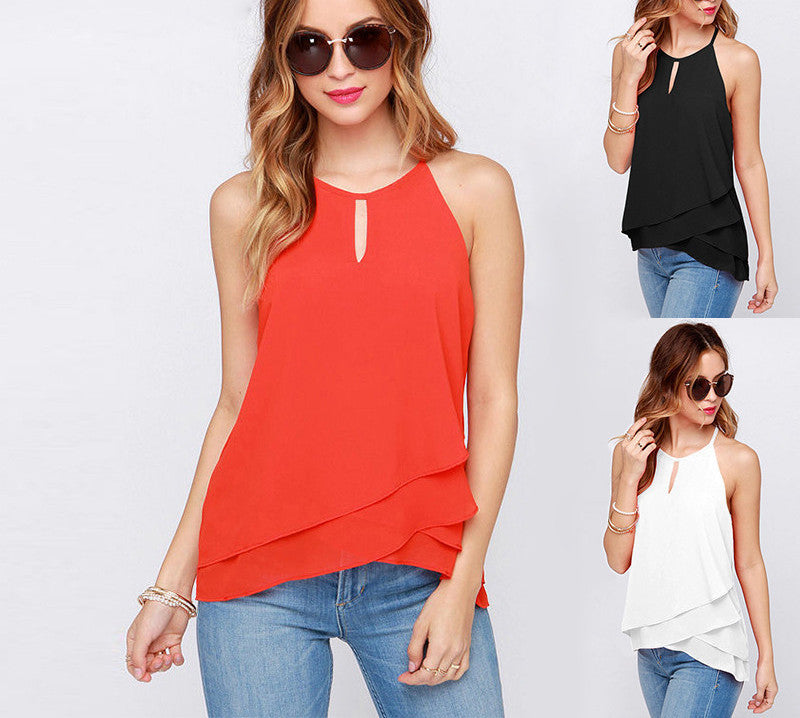 tropical fashion hem-line shirt pullover o-neck chiffon blouse women tops C274