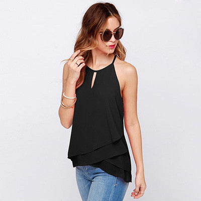tropical fashion hem-line shirt pullover o-neck chiffon blouse women tops C274