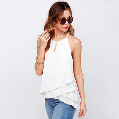 tropical fashion hem-line shirt pullover o-neck chiffon blouse women tops C274