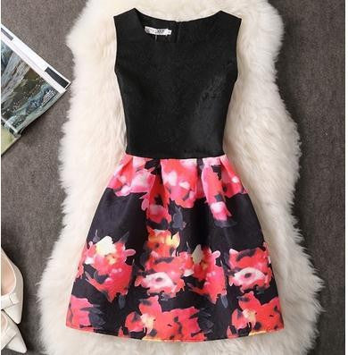 Summer Dress Women Slim Butterfly Printed France Lady A-line Dress Casual Vintage vestido Female Clothing Contrast Color