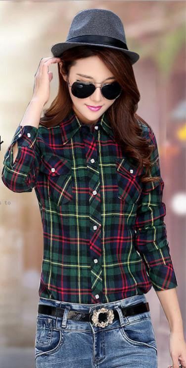 Velvet Thick Warm Women's Plaid Shirt Female Long Sleeve Tops Plus Size Check Blouse