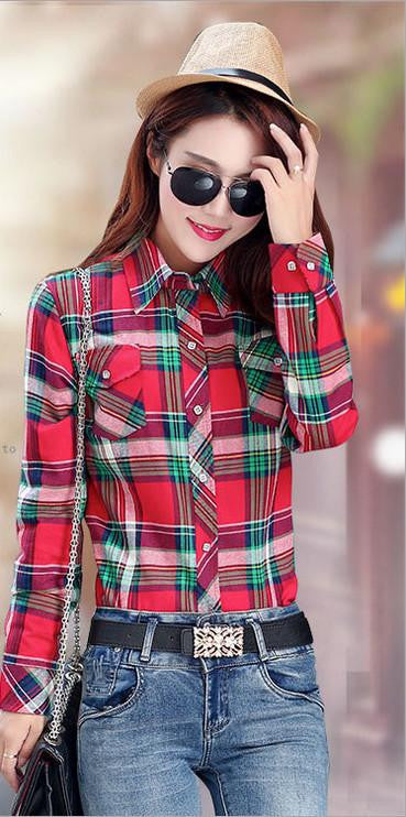 Velvet Thick Warm Women's Plaid Shirt Female Long Sleeve Tops Plus Size Check Blouse