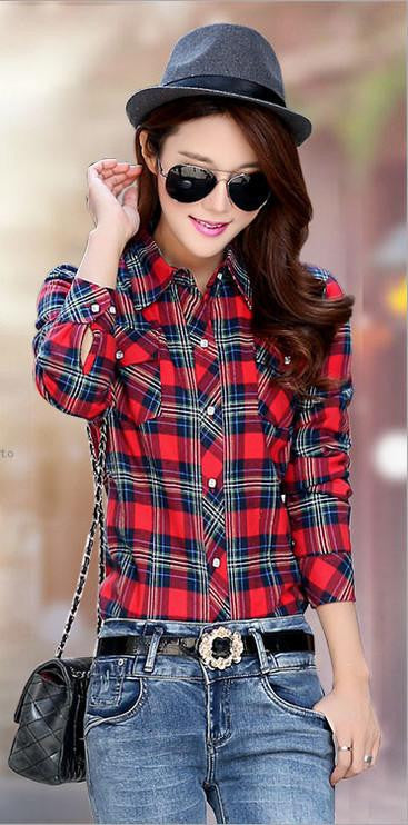 Velvet Thick Warm Women's Plaid Shirt Female Long Sleeve Tops Plus Size Check Blouse