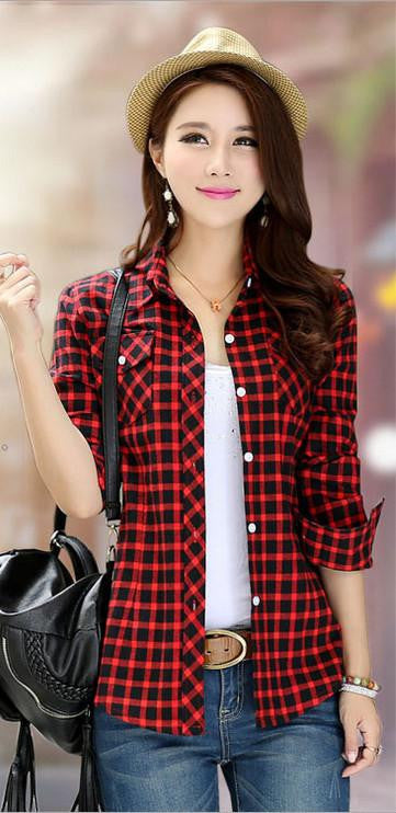 Velvet Thick Warm Women's Plaid Shirt Female Long Sleeve Tops Plus Size Check Blouse