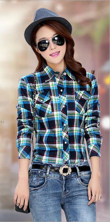 Velvet Thick Warm Women's Plaid Shirt Female Long Sleeve Tops Plus Size Check Blouse