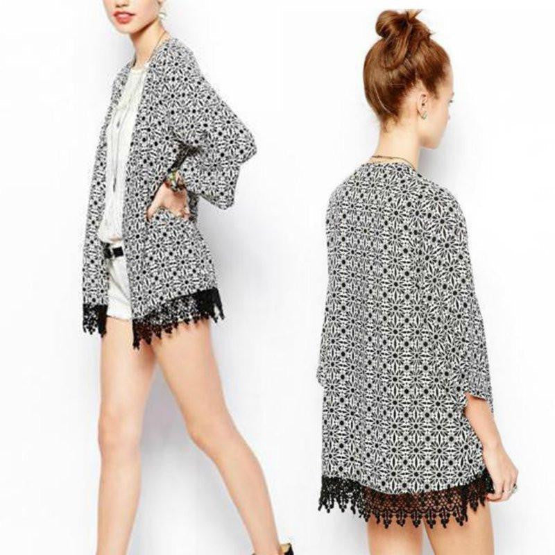 Vintage Women Shirt Chiffon Floral Open Cape Kimono Cardigan Casual Coat Loose Blouse Jacket
