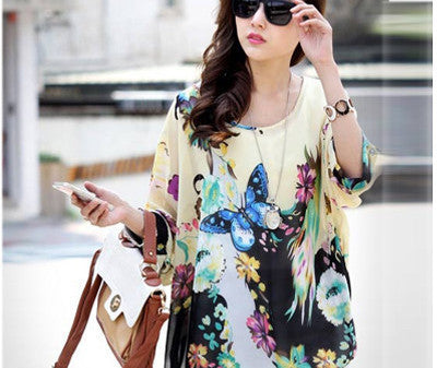 Online discount shop Australia - Chiffon Shirts 6XL Plus Size Women Clothing  Novelty Plaid Print  Blouses Batwing Sleeve Women's Casual Tops