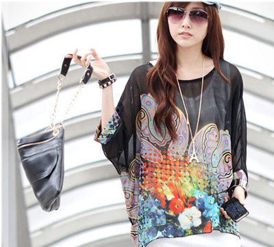 Online discount shop Australia - Chiffon Shirts 6XL Plus Size Women Clothing  Novelty Plaid Print  Blouses Batwing Sleeve Women's Casual Tops