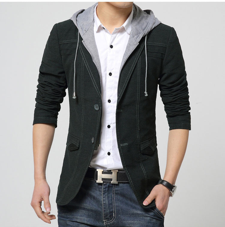 Online discount shop Australia - Mens hooded blazer suit jacket casual men slim fit blazers cotton jacket black and gold blazer