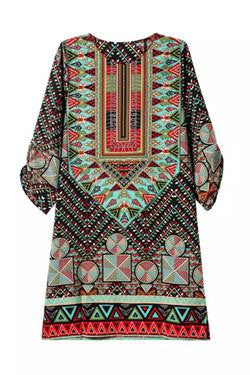 Women bohemian summer dress Ethnic Ropa Mujer 3/4 sleeve Loose V neck vintage print dress short hippie