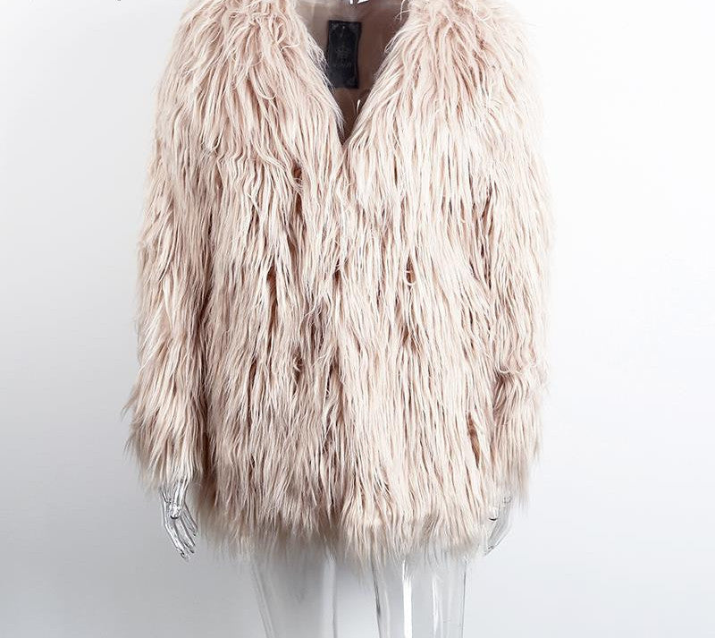 Online discount shop Australia - Elegant faux fur coat women Fluffy warm long sleeve female outerwear Black chic coat jacket hairy overcoat