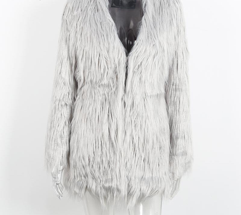 Online discount shop Australia - Elegant faux fur coat women Fluffy warm long sleeve female outerwear Black chic coat jacket hairy overcoat