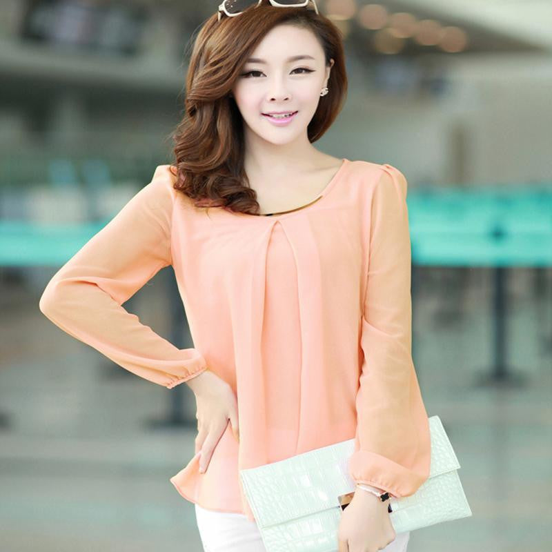 Golden Articlesequins O-Neck Elastic Cuff Shirt for Blouse Tops Chiffon shirt plus size Tops