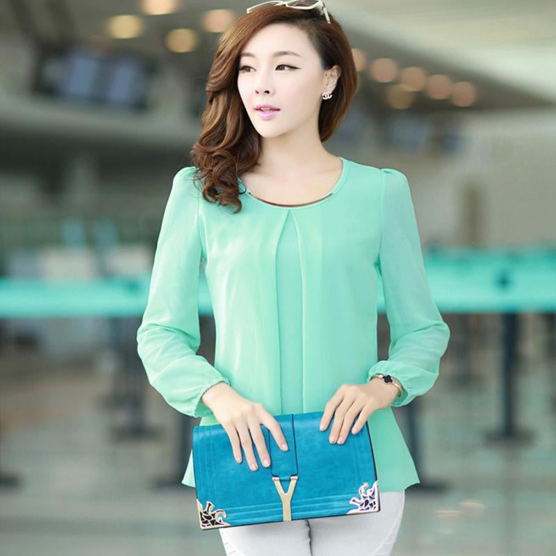 Golden Articlesequins O-Neck Elastic Cuff Shirt for Blouse Tops Chiffon shirt plus size Tops