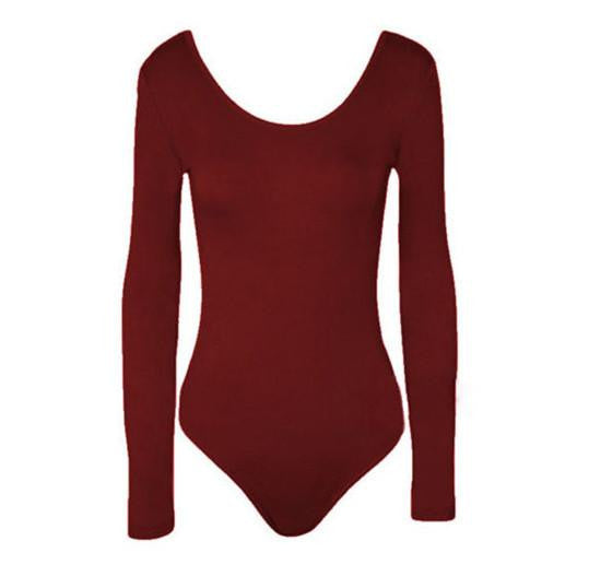 women shirts Crew Neck Long Sleeve Open Crotch Bodysuit Basic Solid Color Body Shirt Women C218