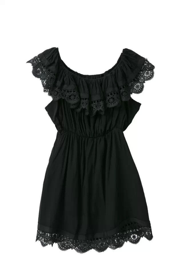 Online discount shop Australia - Fashion Women Dress Elegant Vintage Sweet Lace White Stylish Sexy Slash Neck Casual Slim Beach Summer Sundress Black White