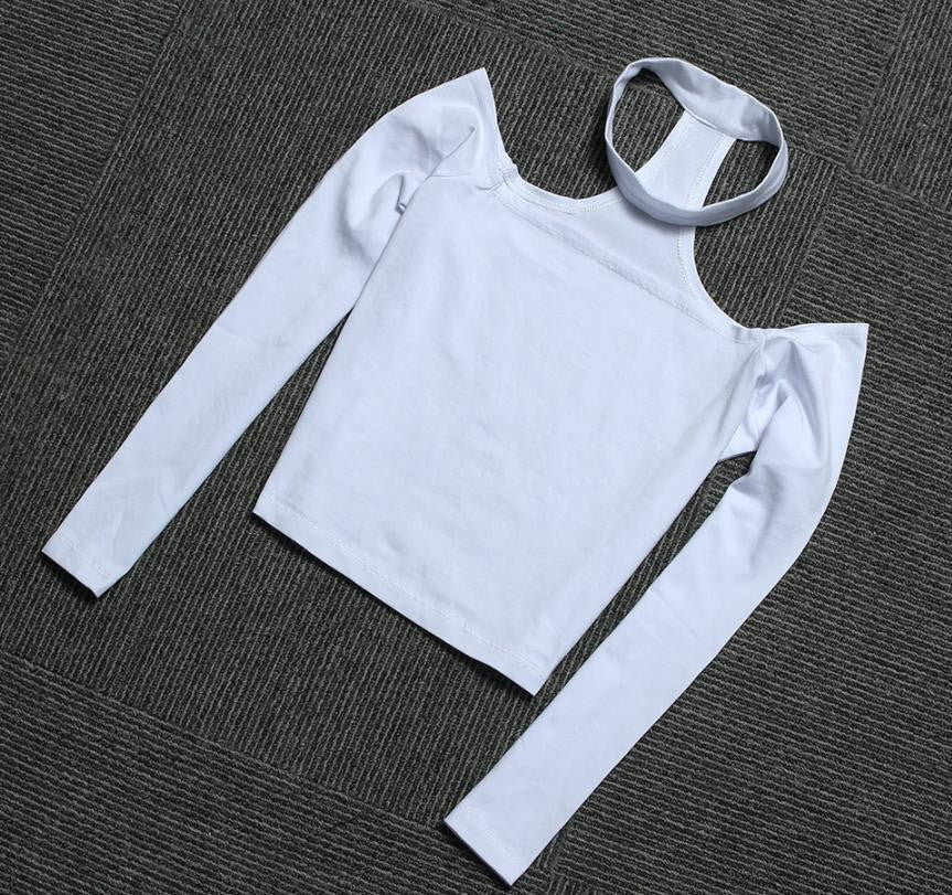 Choker top crop long sleeve off shoulder bustier crop tops women pink slash neck cropped 90s club wear