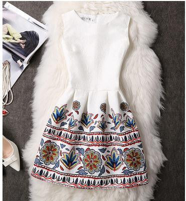 Summer Dress Women Slim Butterfly Printed France Lady A-line Dress Casual Vintage vestido Female Clothing Contrast Color