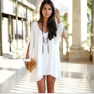 Summer Dress casual Plus Size Women Clothing Long sleeve solid color Chiffon V Dress Vestidos Beach Dress Loose V-neck dress