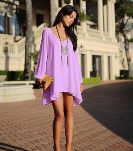 Summer Dress casual Plus Size Women Clothing Long sleeve solid color Chiffon V Dress Vestidos Beach Dress Loose V-neck dress