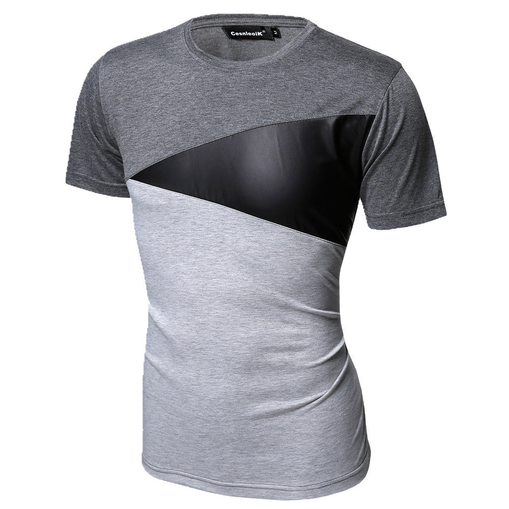 Online discount shop Australia - M-XXL PU Leather T Shirt Men High Quality Splice short Sleeve T-Shirt Fashion Cotton Casual O-Neck hip hop Mens Tops Tee T103