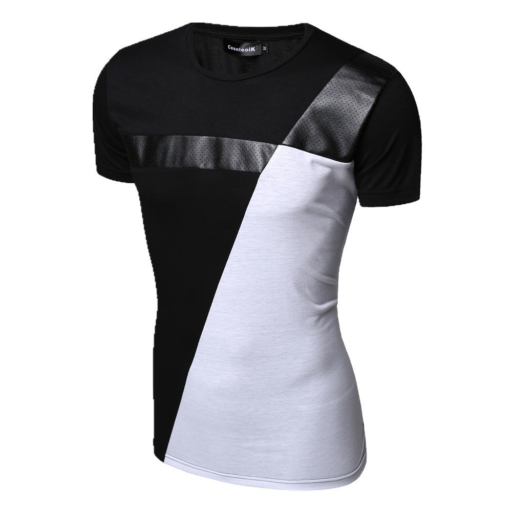 Online discount shop Australia - M-XXL PU Leather T Shirt Men High Quality Splice short Sleeve T-Shirt Fashion Cotton Casual O-Neck hip hop Mens Tops Tee T103