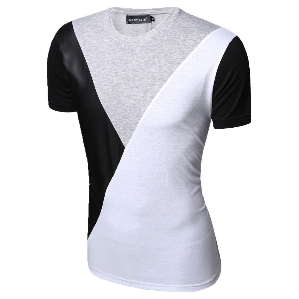 Online discount shop Australia - M-XXL PU Leather T Shirt Men High Quality Splice short Sleeve T-Shirt Fashion Cotton Casual O-Neck hip hop Mens Tops Tee T103