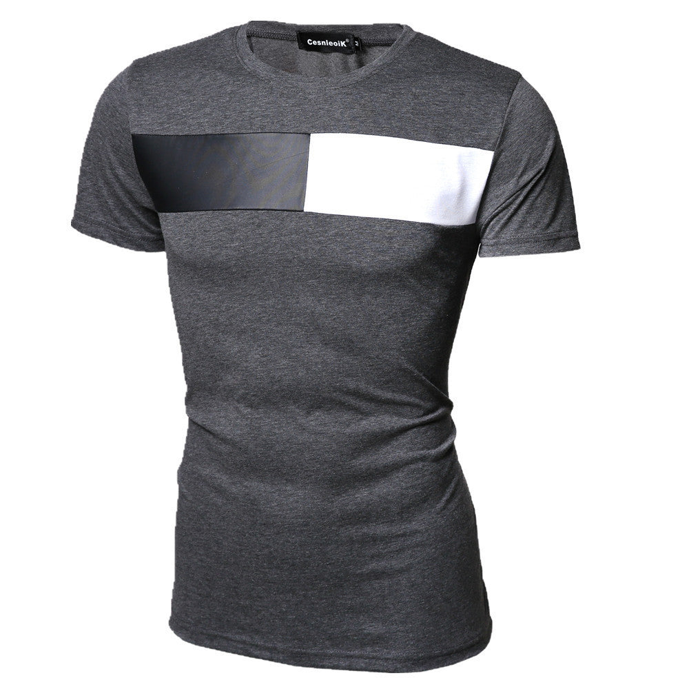 Online discount shop Australia - M-XXL PU Leather T Shirt Men High Quality Splice short Sleeve T-Shirt Fashion Cotton Casual O-Neck hip hop Mens Tops Tee T103