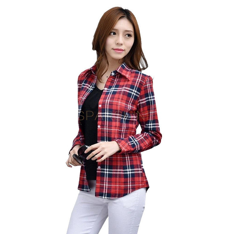 Fashion 22 Colors Girl's Plaid Flannel Shirt Female Long-Sleeved Shirts Ladies Large Size Women's Tops plus size