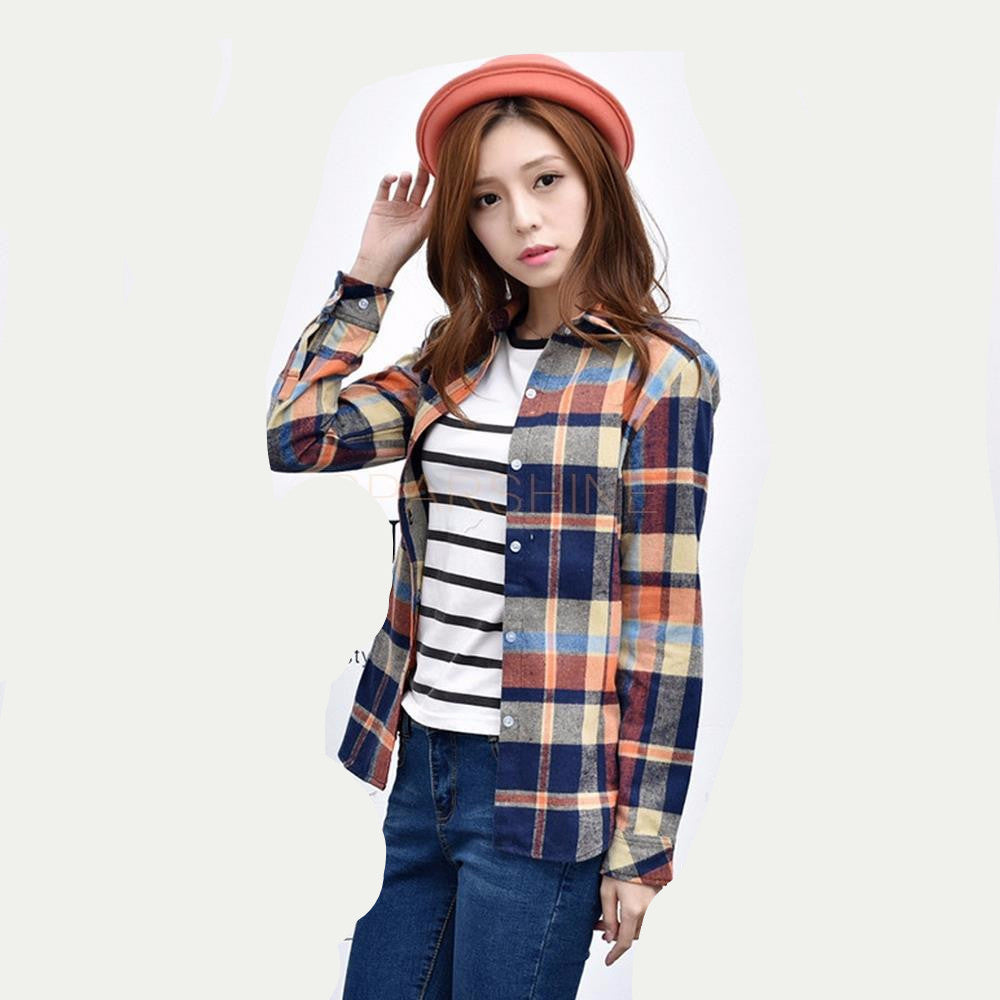 Fashion 22 Colors Girl's Plaid Flannel Shirt Female Long-Sleeved Shirts Ladies Large Size Women's Tops plus size