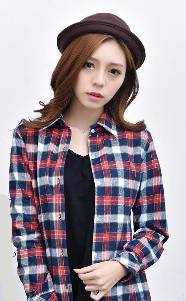 Fashion 22 Colors Girl's Plaid Flannel Shirt Female Long-Sleeved Shirts Ladies Large Size Women's Tops plus size