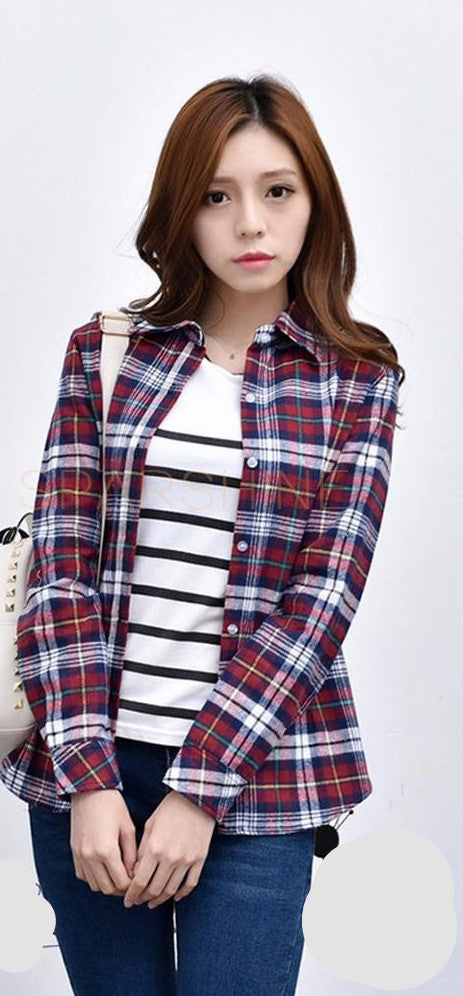 Fashion 22 Colors Girl's Plaid Flannel Shirt Female Long-Sleeved Shirts Ladies Large Size Women's Tops plus size
