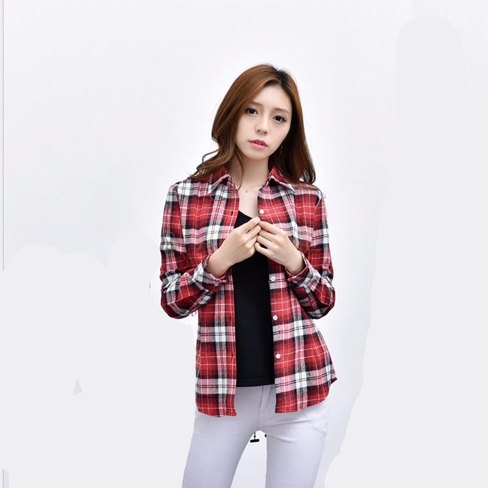 Fashion 22 Colors Girl's Plaid Flannel Shirt Female Long-Sleeved Shirts Ladies Large Size Women's Tops plus size