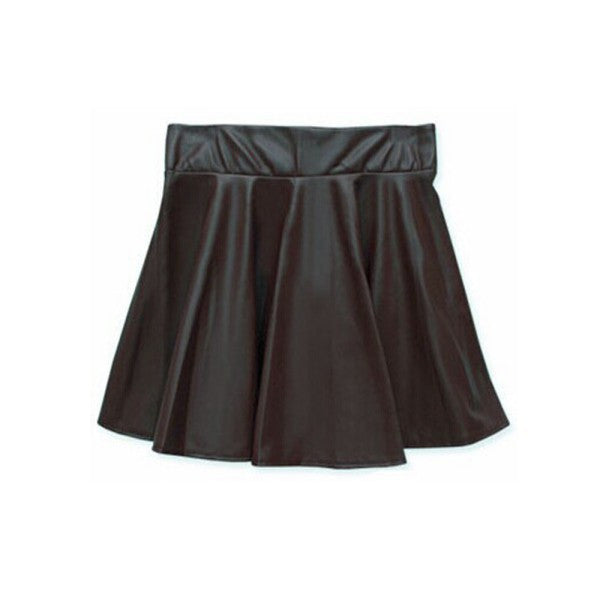 Online discount shop Australia - Fashion Women Faux Leather Skirt High Waist Skater flare Mini Skirt Above Knee Solid Color Flared Pleated Short