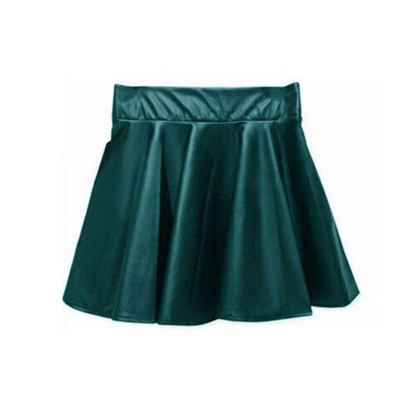 Online discount shop Australia - Fashion Women Faux Leather Skirt High Waist Skater flare Mini Skirt Above Knee Solid Color Flared Pleated Short
