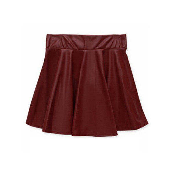 Online discount shop Australia - Fashion Women Faux Leather Skirt High Waist Skater flare Mini Skirt Above Knee Solid Color Flared Pleated Short