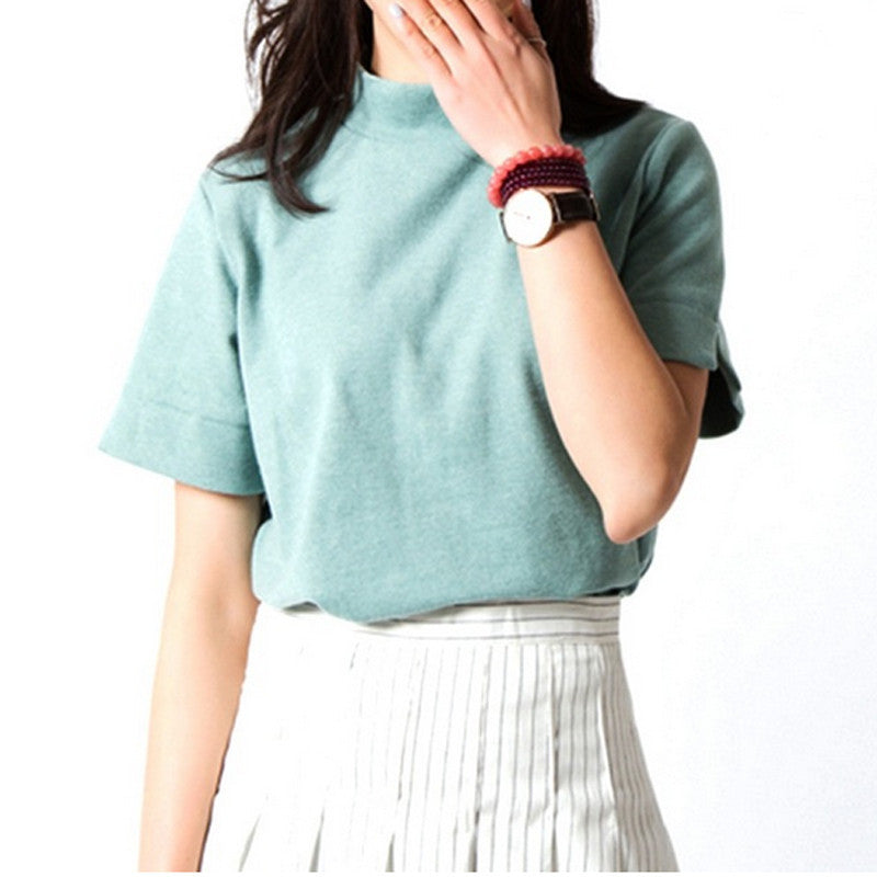 All-match Solid Short Sleeve Women Female Shirt Fresh Color Women Tops