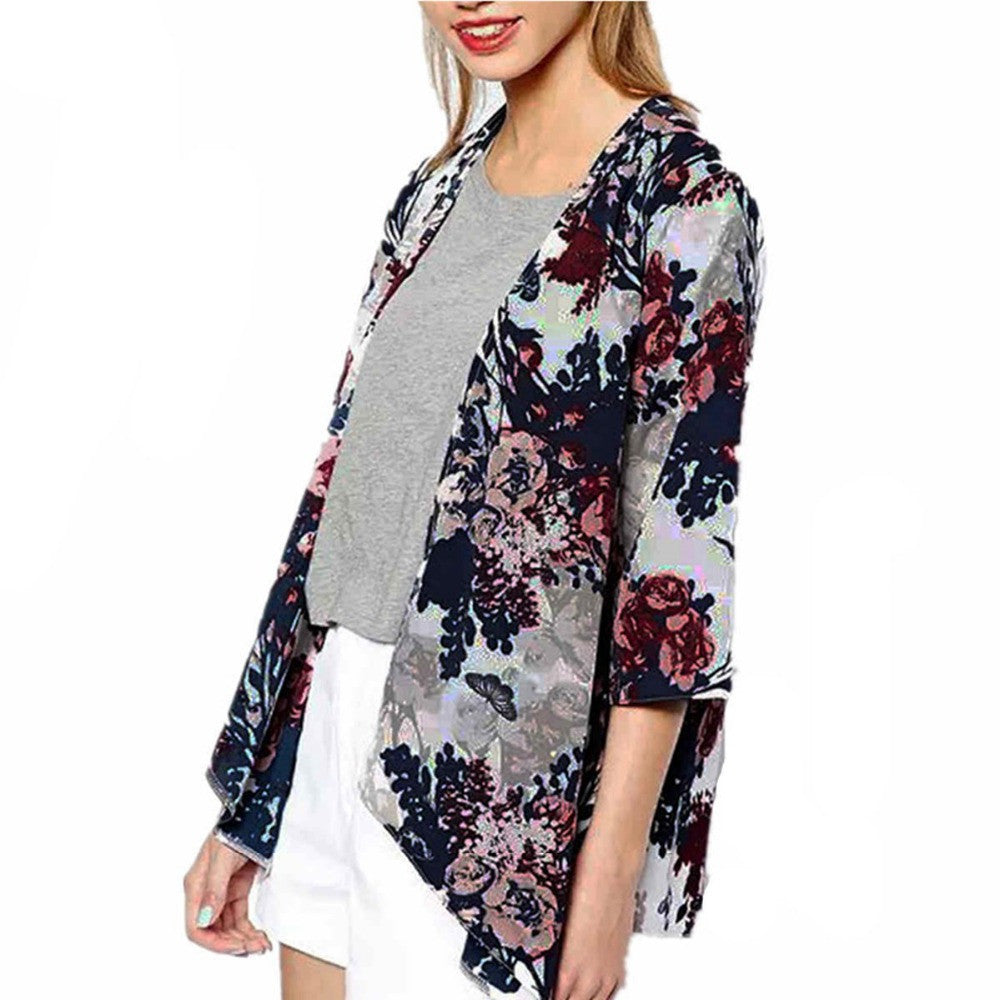 Online discount shop Australia - Kimono Cardigan Tops Womens Floral Print Boho Half Sleeve Blouses Shirt